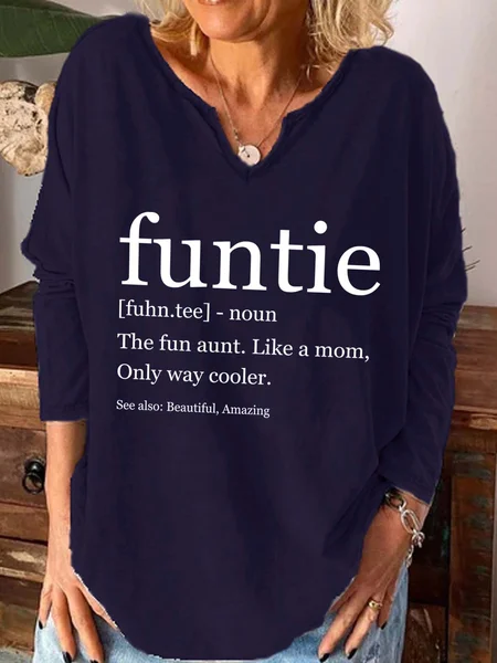 

Funtie Definition Auntie Cotton Blends Tops, Purplish blue, Long sleeves
