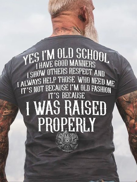 

Men's Yes I'm Old School Printed Funny Text Letters T-shirt, Gray, T-shirts