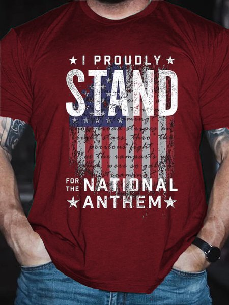 

I Proudly Stand For The National Athem Short Sleeve Casual T-shirt, Red, T-shirts