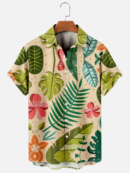 

Hawaiian Plant Floral Short Sleeve Shirt, As picture, Men's Floral shirt
