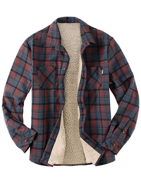 

Mens Warm Sherpa Lined Fleece Plaid Button Up Shirt Jacket, Red, Jacket