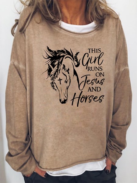 

This Girl Runs On Jesus And Horses Sweatshirt, Khaki, Hoodies&Sweatshirts