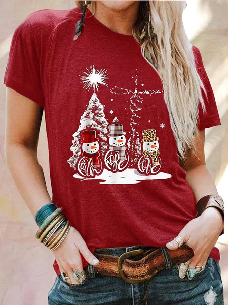 

Jesus Faith Hope Love Snowman T-Shirt, Red, T-shirts