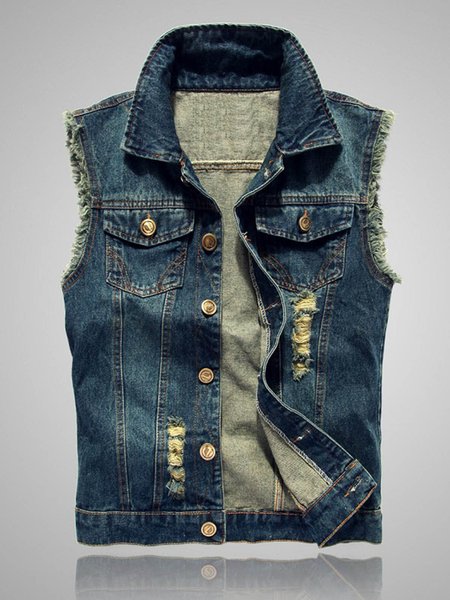 

Sleeveless Waistcoat Slim-Fit Denim Vest, Deep blue, Outerwear