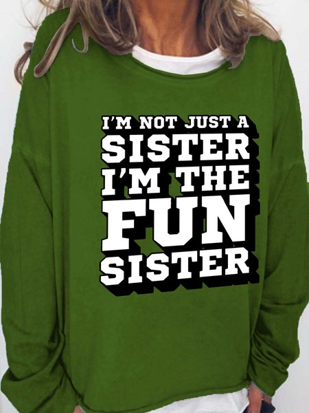 

Funny text print round neck long-sleeved sweatshirt, Green, Hoodies&Sweatshirts