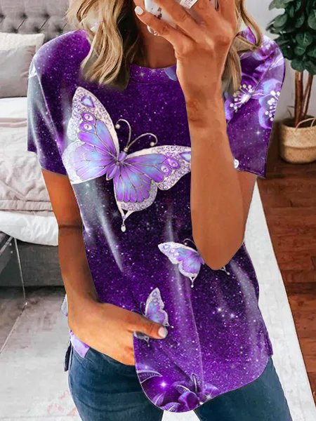 

Butterfly Casual Shirts & Tops, Purple, T-Shirts