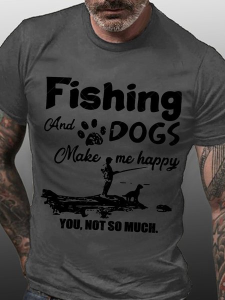 

Dogs And Fishing Make Me Happy Tshirt, Deep gray, T-shirts