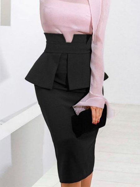 

Lady Solid Skinny Skirt, Black, Midi Skirts