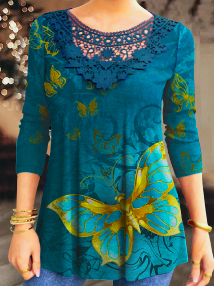 

Cotton Blends Butterfly Regular Fit Shirts & Tops, Blue, Long sleeve tops
