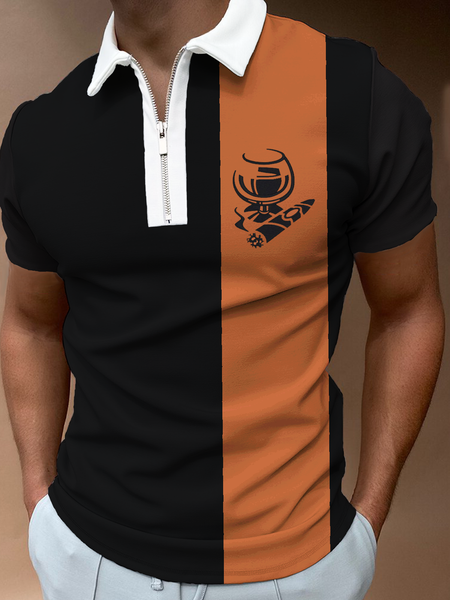 

Casual Vintage Wineglass Cigar Hawaii Lapel POLO Print Top, As picture, Men's t-shirts