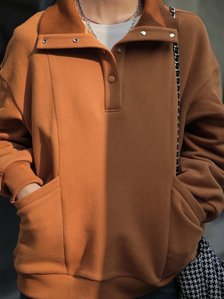 

Vintage Lapel Off Shoulder Plain Sweatshirt, Light coffee, Hoodies and Sweatshirts