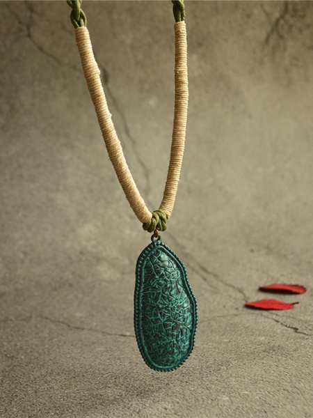 

Vintage Cotton Rope Braided Copper Pendant Necklace, As picture, Necklaces