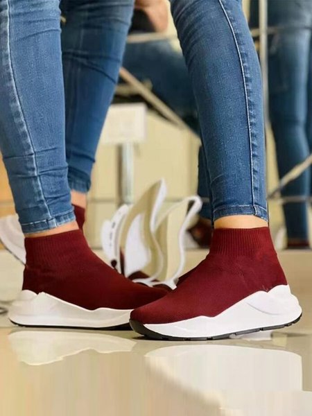 

Simple Plain Fly Woven Sneakers, Wine red, Athletic & Casual Shoes