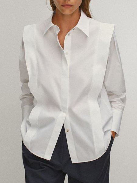 

Loosen Plain Long Sleeve Simple Top, White, Blouses and Shirts