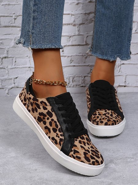 

Casual Leopard Print Lace Up Flats, Athletic & Casual Shoes