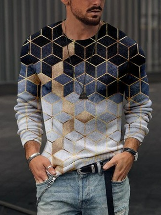 

Men's Check Pattern Casual Long Sleeve T-Shirt, As picture, T-shirt