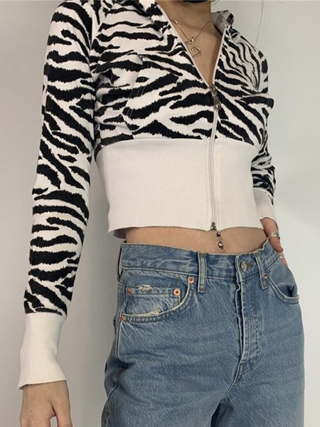 

Simple Striped Hooded Jacket, Black white, Jackets