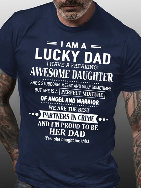 

Lucky dad Funny Casual Shirts & Tops, Blue, T-shirts