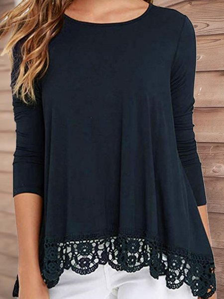 

Girocollo Casuale Cotone miscele Top, Blu scuro, T-shirts