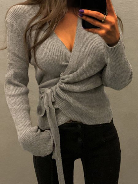 

Casual Regular Fit Irregular Craftsmanship Sweater, Gray, Knitwear & Sweaters