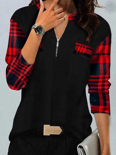 

Casual Cotton Blends Plaid Shirts & Tops, Black, Tops