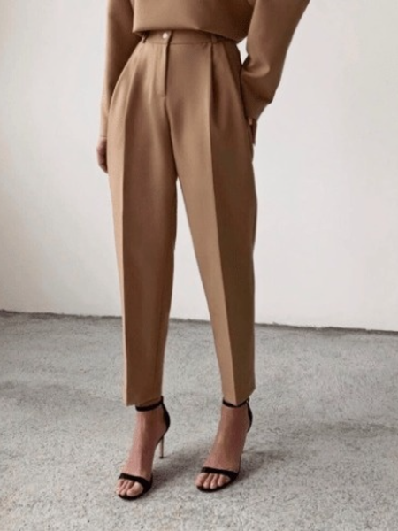 

Spring Mid-weight Regular Fit Simple Work Daily Low Waist Pants, Khaki, Cropped Pants