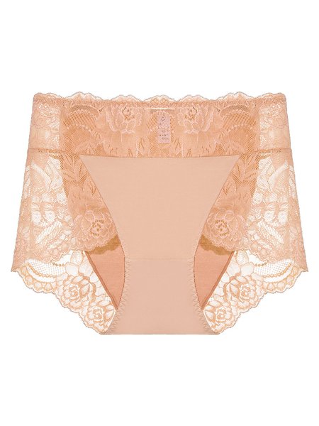 Sexy Lace Plus Size High Waist Panties, Nude, Underwear
