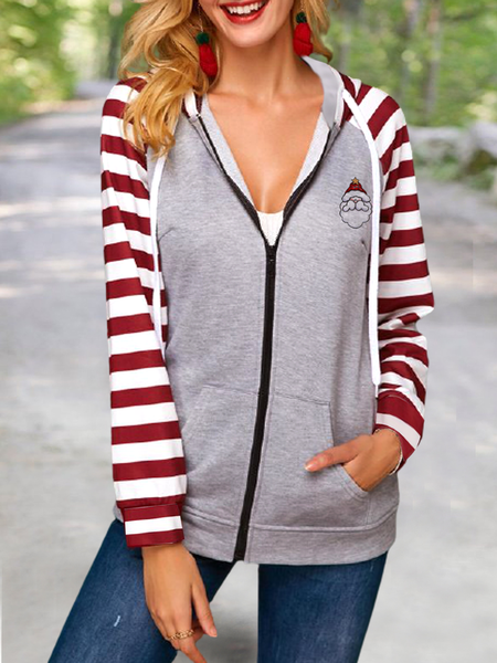 

Loosen Casual Striped Jacket Christmas striped jacket, Light gray, Jackets