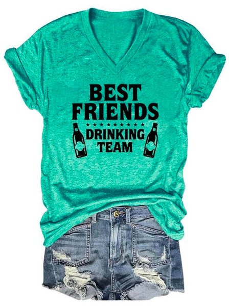 Best Friends Drinking Team Cotton Blends T-shirt, Green, T-shirts