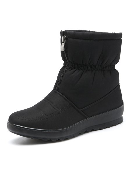 

Simple Ruched Waterproof And Windproof Plus Velvet Warm Short Ankle Boots, Black, Boots