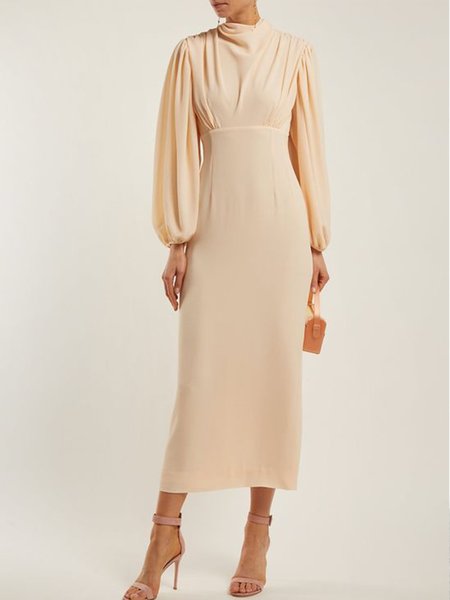 

Elegant Formal Long Sleeve Solid Dress, As picture, Midi Dresses