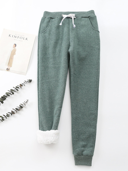 

Cotone Tinta unita Allentare Pesante Pantaloni, Verde scuro, Pants