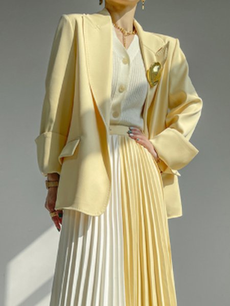 

Flat Collar Slit Simple Blazer, Yellow, Blazers
