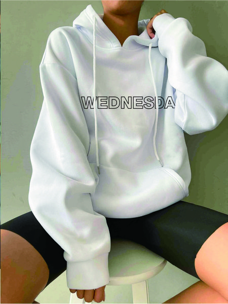 

Off Shoulder Hooded Letter Sweatshirt, White, Hoodies and Sweatshirts