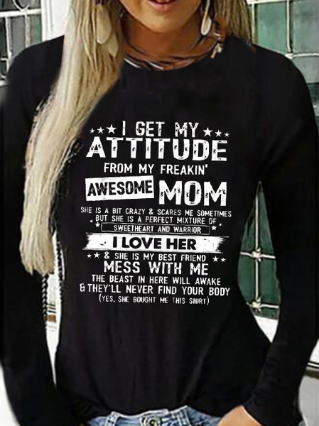 

I Get A Awesome Mom Print Crew Neck T-shirt, Black, T-Shirts