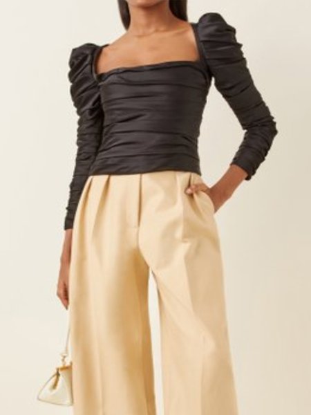 

Square neck Solid Elegant Shirts & Tops, Black, Tops