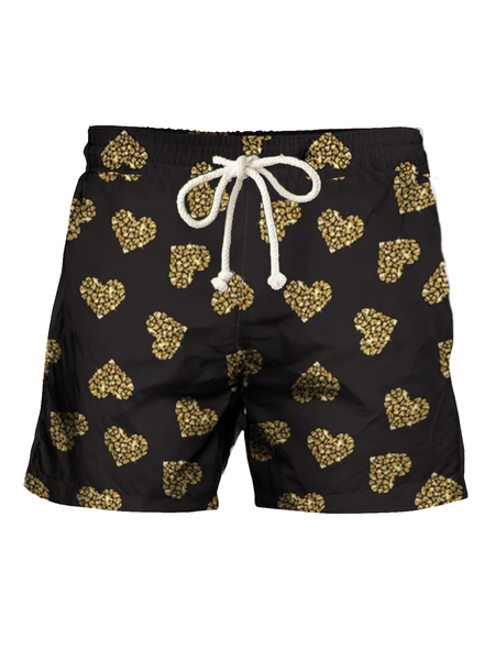

Valentine's Day Golden LOVE LOVE Hawaii Beach Shorts, As picture, Men's shorts