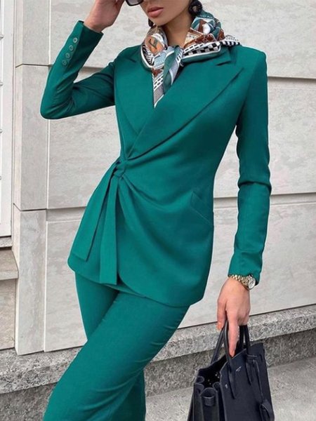 

Work Long Sleeve Solid Lapel Regular Fit Outerwear, Green, Blazers