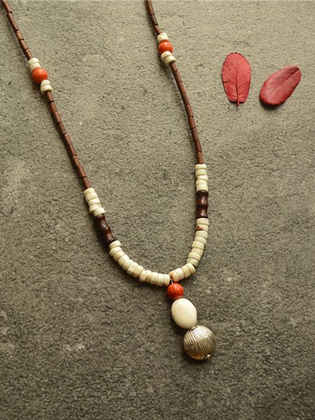 

Vintage Wood Beaded Sweater Necklace, Off white, Necklaces
