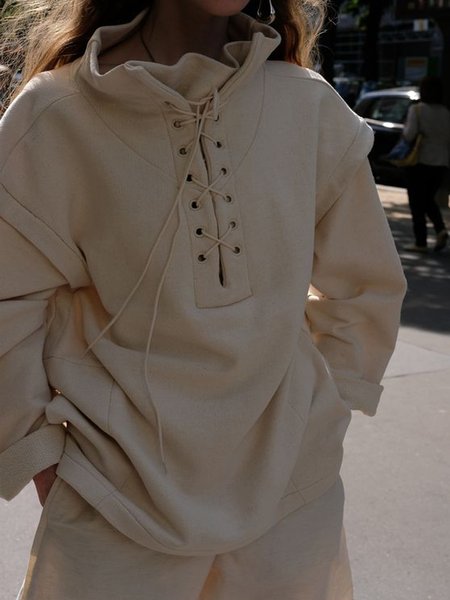 

Plain Off Shoulder Casual Sweatshirt, Apricot, Hoodies and Sweatshirts