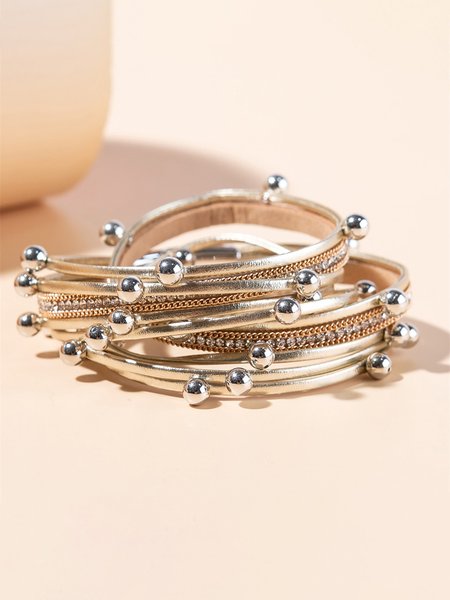 

Retro Rhinestone Metal Ball PU Bracelet, Golden, Bracelets
