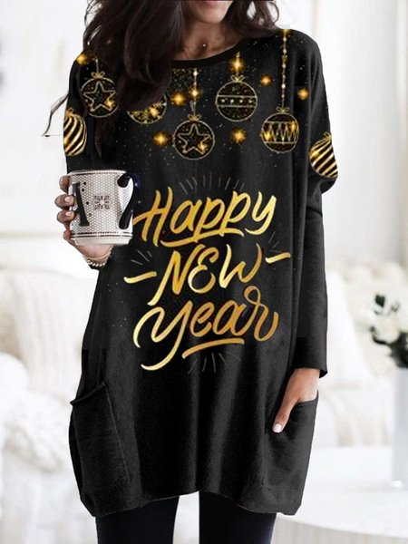 

New Year lettered crew-neck dress, Black, Mini Dresses