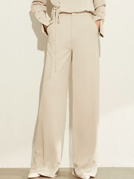 

Spring Plain Regular Fit Zipper fly Daily Household Straight Leg Pants, Apricot, Wide Leg Pants