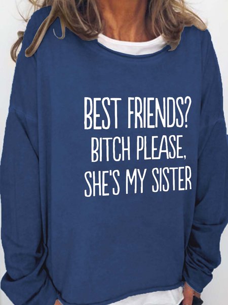 

Funny text print round neck long-sleeved sweatshirt, Deep blue, Hoodies&Sweatshirts