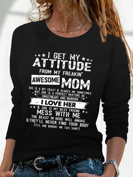 

I Get A Awesome Mom Print Crew Neck Shirts & Tops, Black, T-Shirts