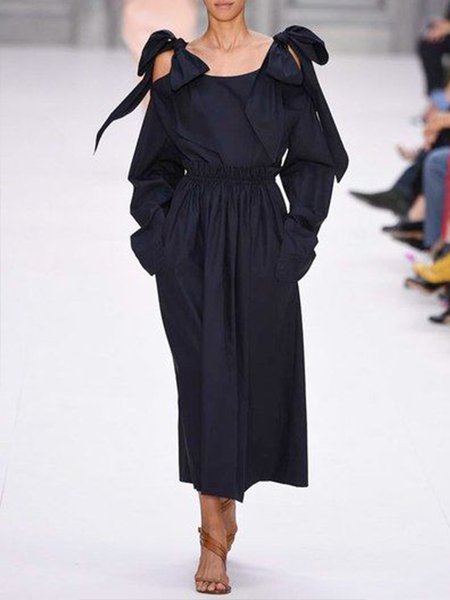 

Daily Work Simple Lady Plain Skirts, Black, Midi Skirts