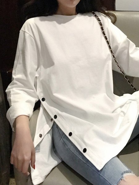 

Casual Loosen Slit T-Shirt, White, Tops