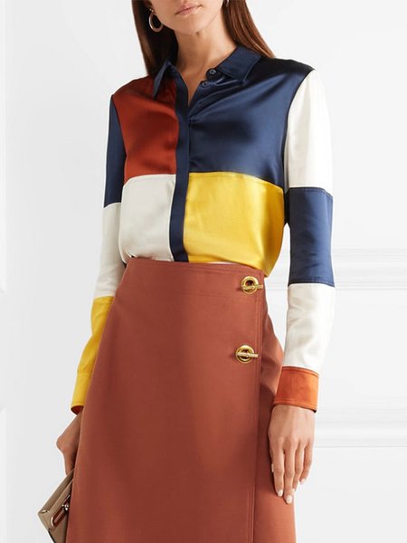 

Lady Long Sleeve Shirt Collar Regular Fit Shirt, As picture, Blouses and Shirts