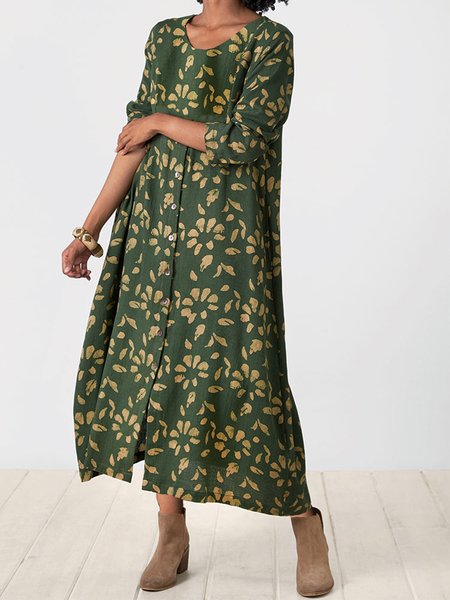 

Floral Casual Loosen Weaving Dress, Green, Midi Dresses