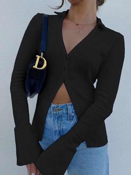 

Casual Solid Blouse, Black, Blouses and Shirts